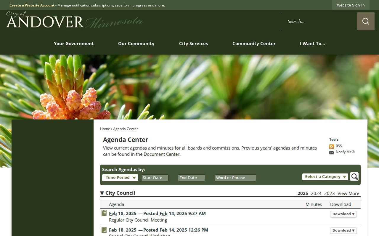 Andover neighbors image of the city Agenda Center for community and planning records
