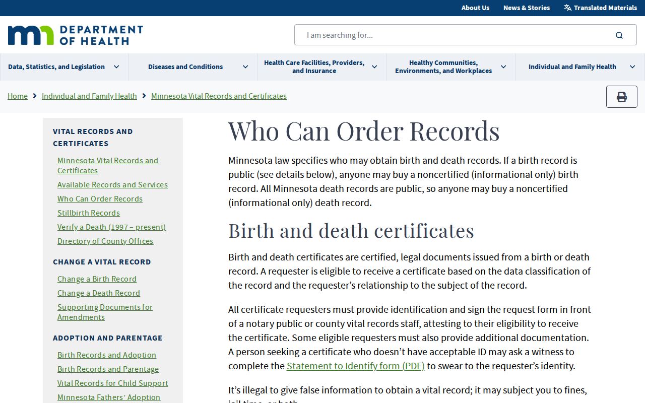 Andover resident lookup vital-record eligibility information from Minnesota Department of Health